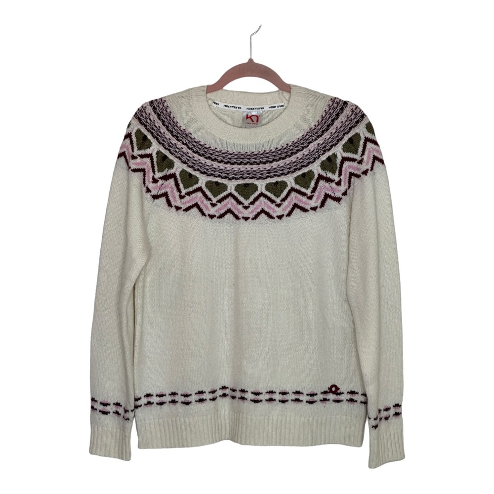 Kari Traa Cream Sweater with Pink and Olive Patterns